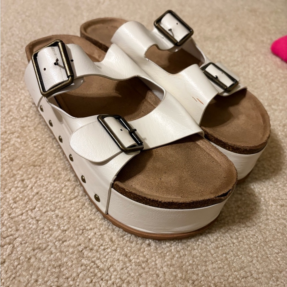 SHEIN White Double Buckle Sandals